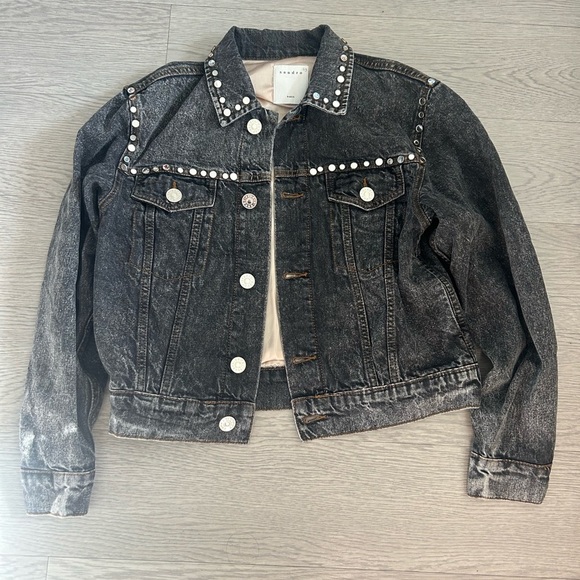 Sandro Mirrored Studded Black Washed Denim Jacket Size EU34 US4 - Picture 2 of 6